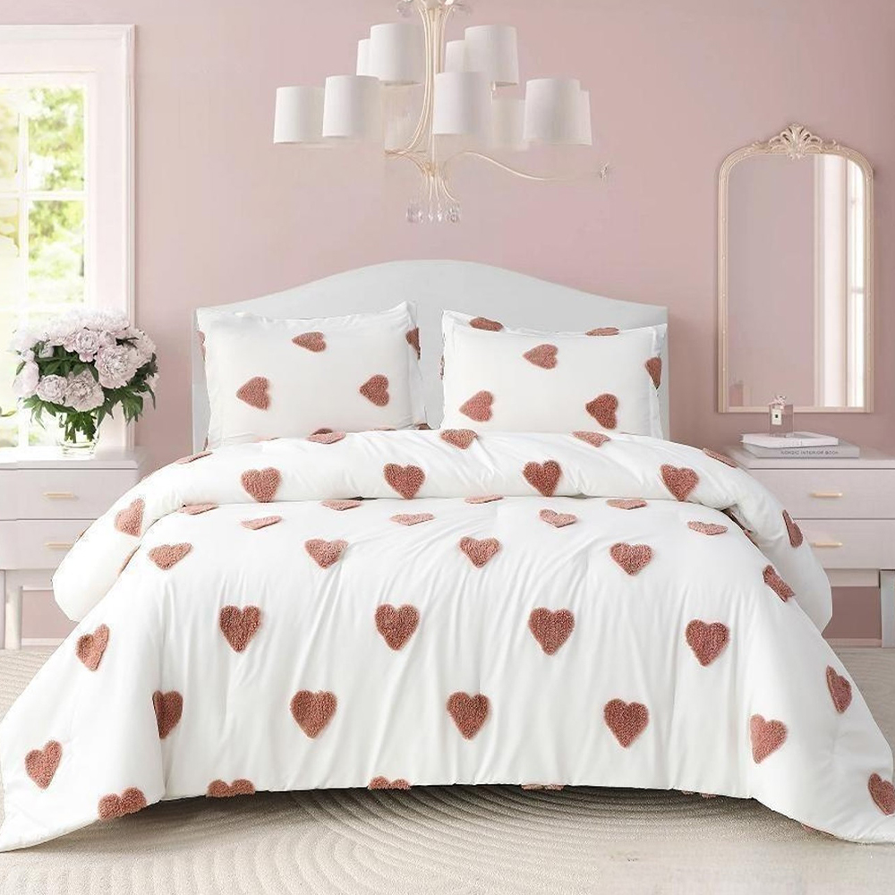 Talulah Heart Tufted Chenille Haftowana poszwa na kołdrę Zestaw poszewek na kołdrę Zestaw pościeli