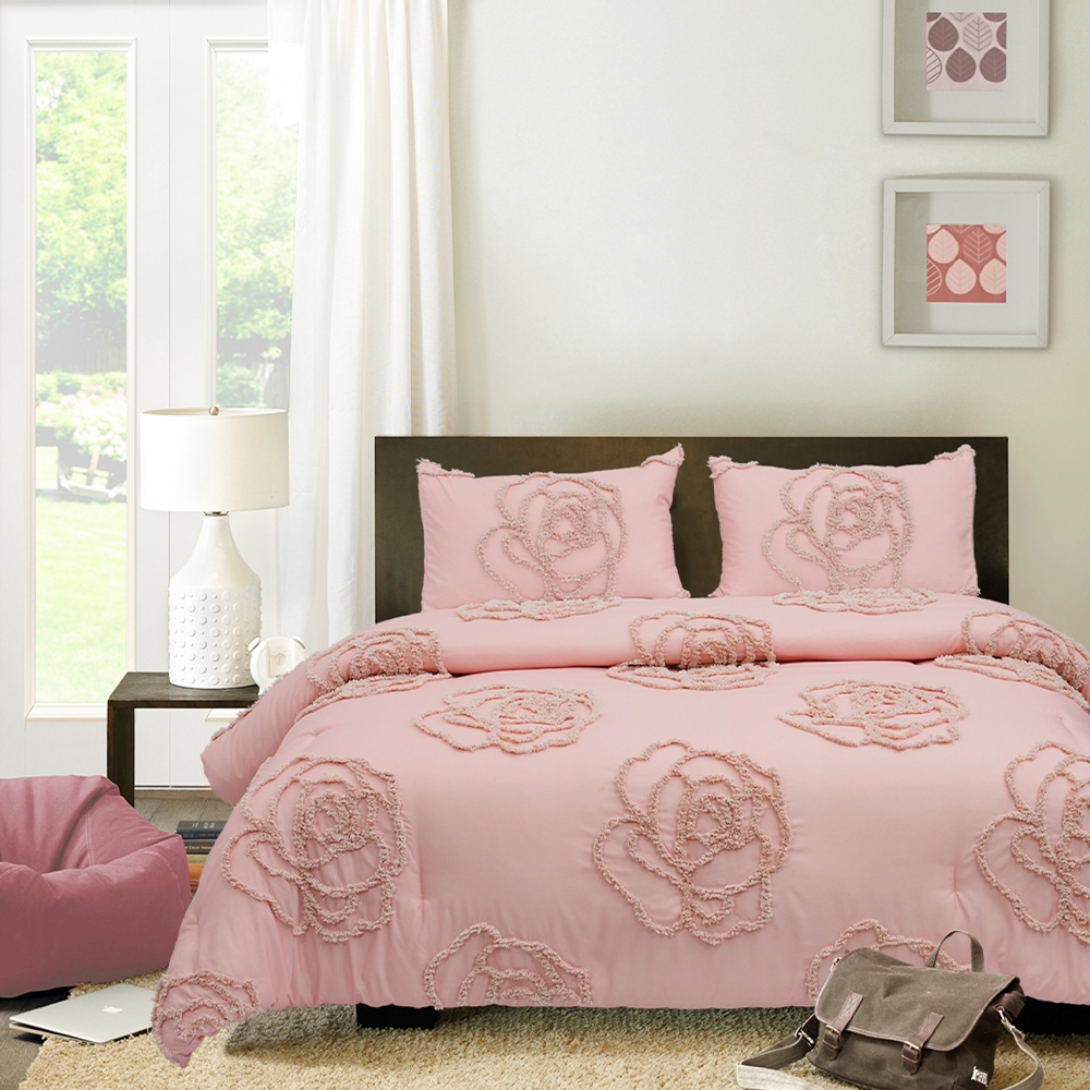 Mirelle Rose Floral Tufted Chenille Haftowana poszwa na kołdrę Zestaw poszewek na kołdrę Zestaw pościeli