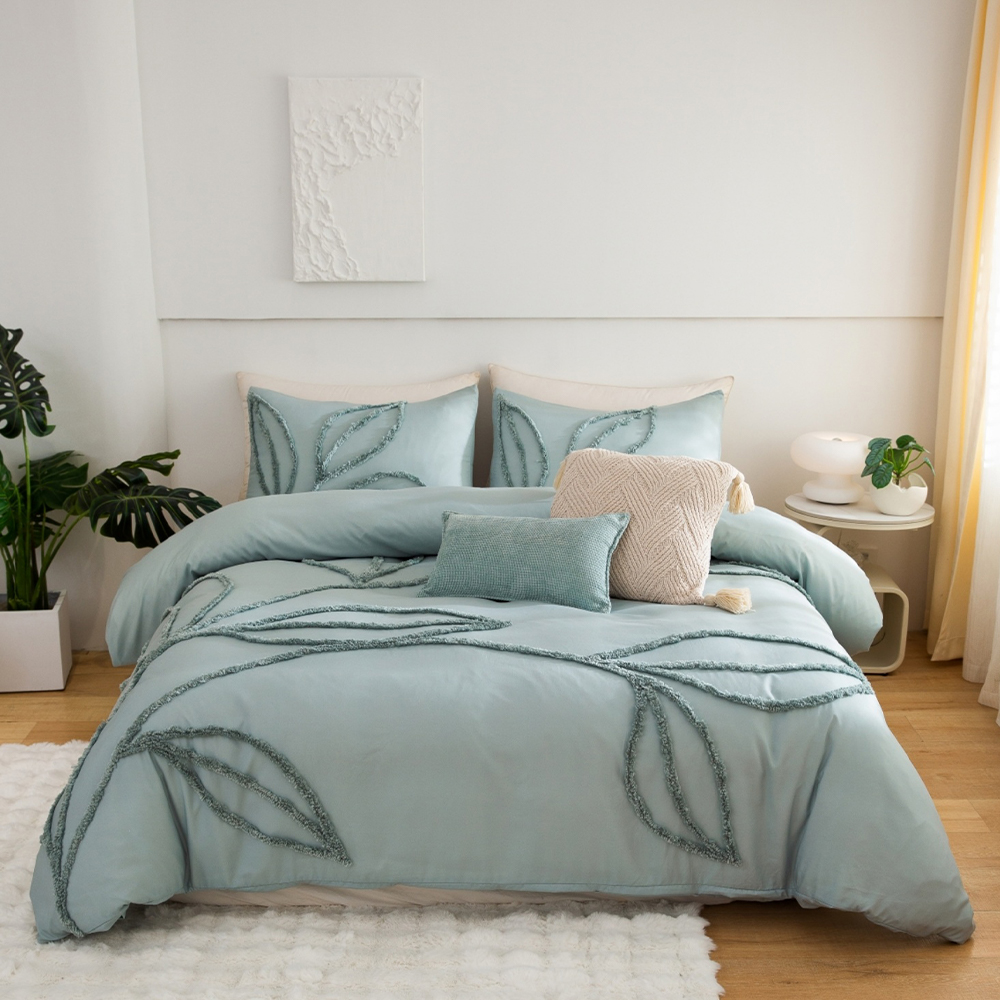 Sammy Leaf Tufted Chenille Haftowana poszewka na kołdrę Zestaw poszewek na kołdrę Zestaw pościeli