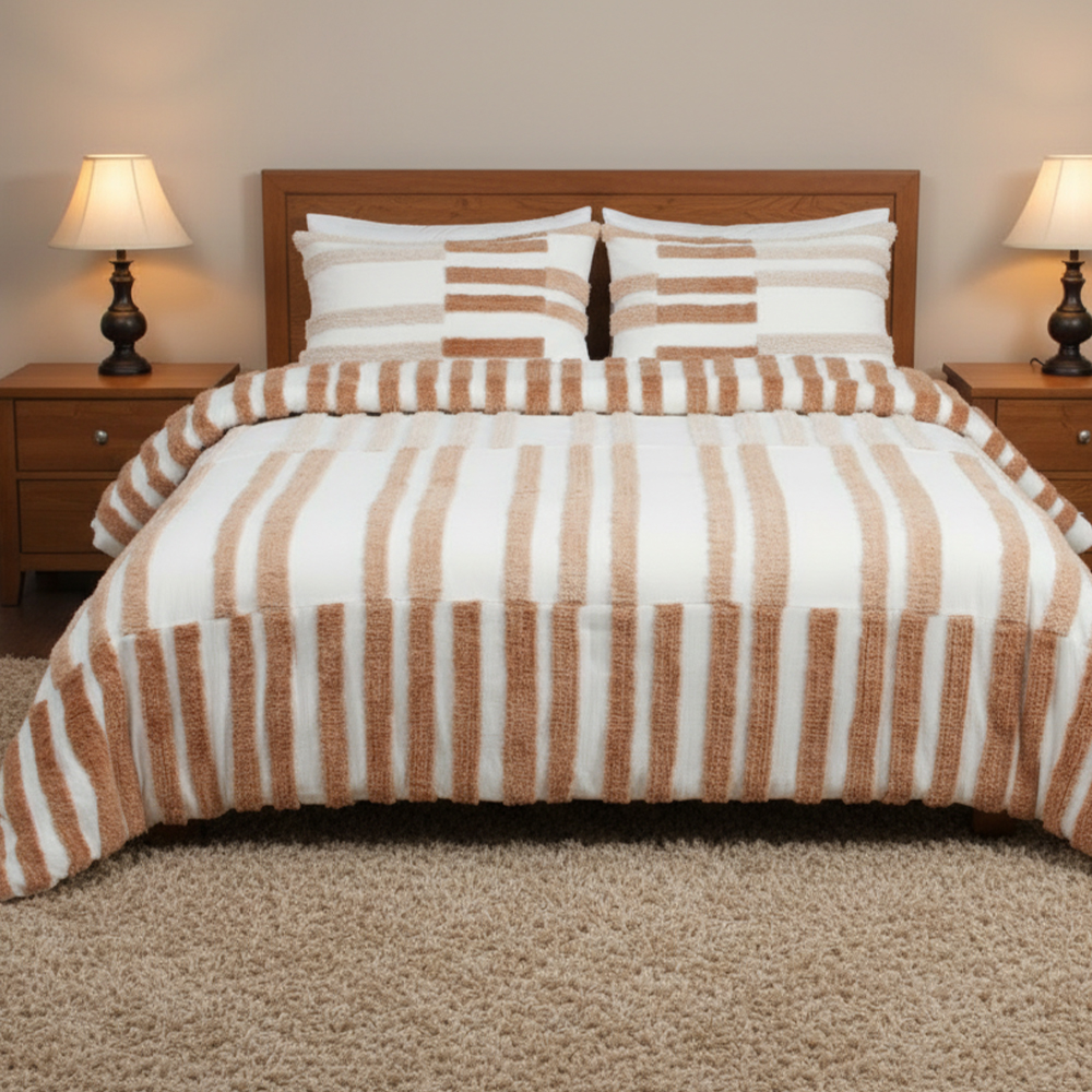 Collette Strip Tufted Chenille Haftowana poszewka na kołdrę Zestaw poszewek na kołdrę Zestaw pościeli
